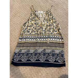 Fair En Del Blue and Yellow Floral V-Neck Tank Top